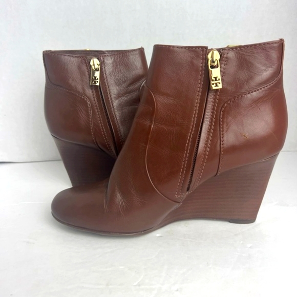 Tory Burch Dark Brown Leather Ankle Length Wedge Boots - Picture 4 of 12